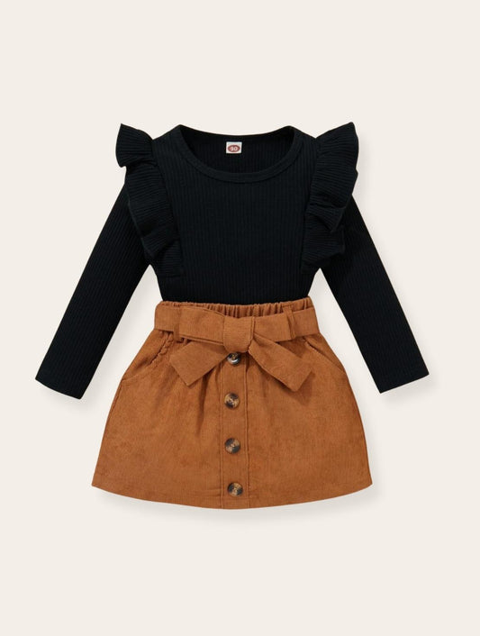 Setje - Corduroy rokje zwart