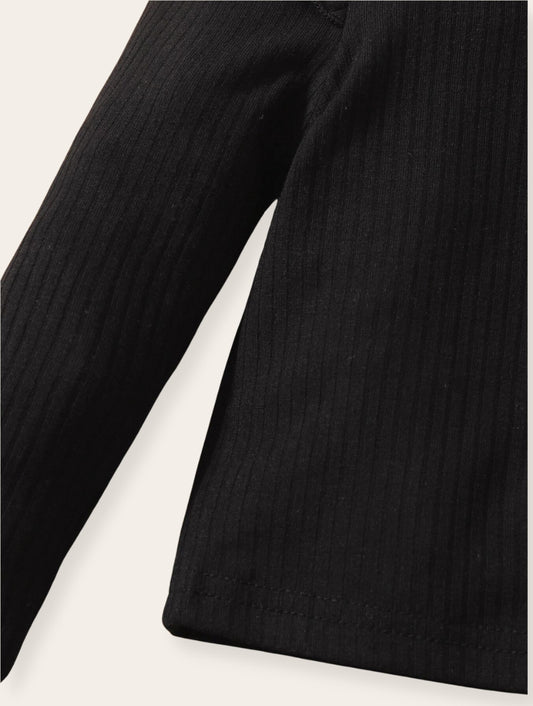 Shirt - Zwart ruffle schouder