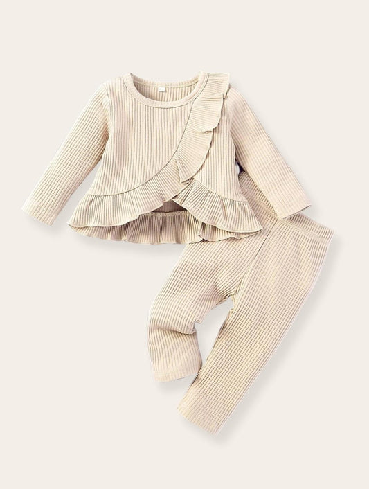 Setje - Beige rib ruffle