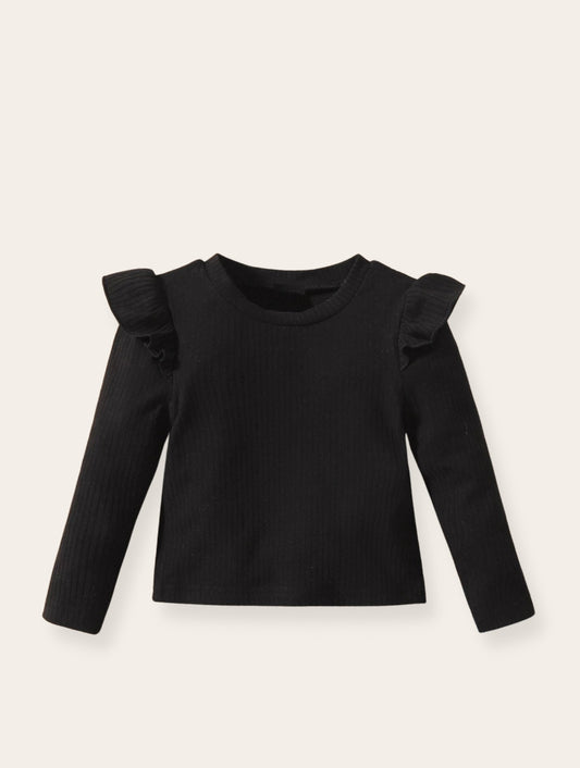 Shirt - Zwart ruffle schouder