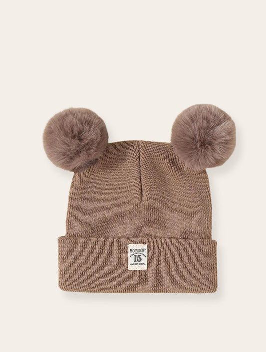 Mutsje - Bruin pompoms